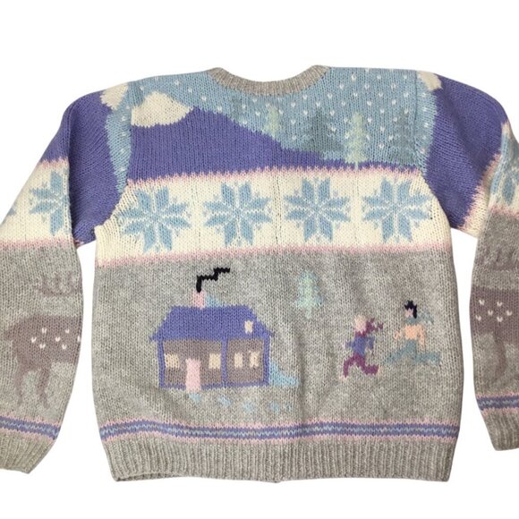 Vtg Hand Knit Skyr Cardigan Sweater Nordic Fair Isle Penguin Polar Bear Reindeer - Picture 10 of 11